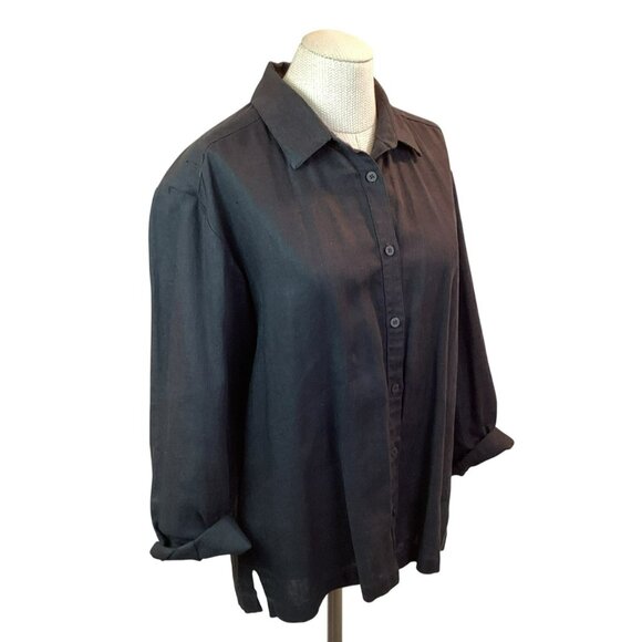 Eileen Fisher 100% Linen Womens Medium Button-Up Shirt Black - Picture 7 of 12